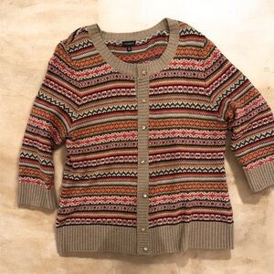 Talbots Fairisle Style Cardigan with Pearl-like buttons and 3/4length sleeves XL
